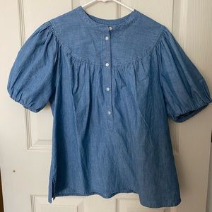 J. Crew Chambray Puff Sleeve Blouse